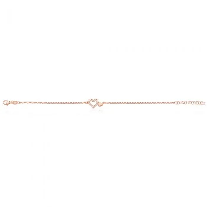 Sterling Silver and Rose Gold Plated 20cm Double Heart Bracelet