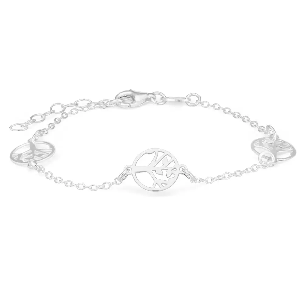 Sterling Silver 3Tree of Life Charm 19cm Bracelet