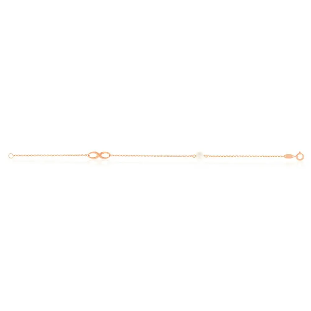 9ct Rose Gold 19cm Freshwater Pearl and Infinity Bracelet