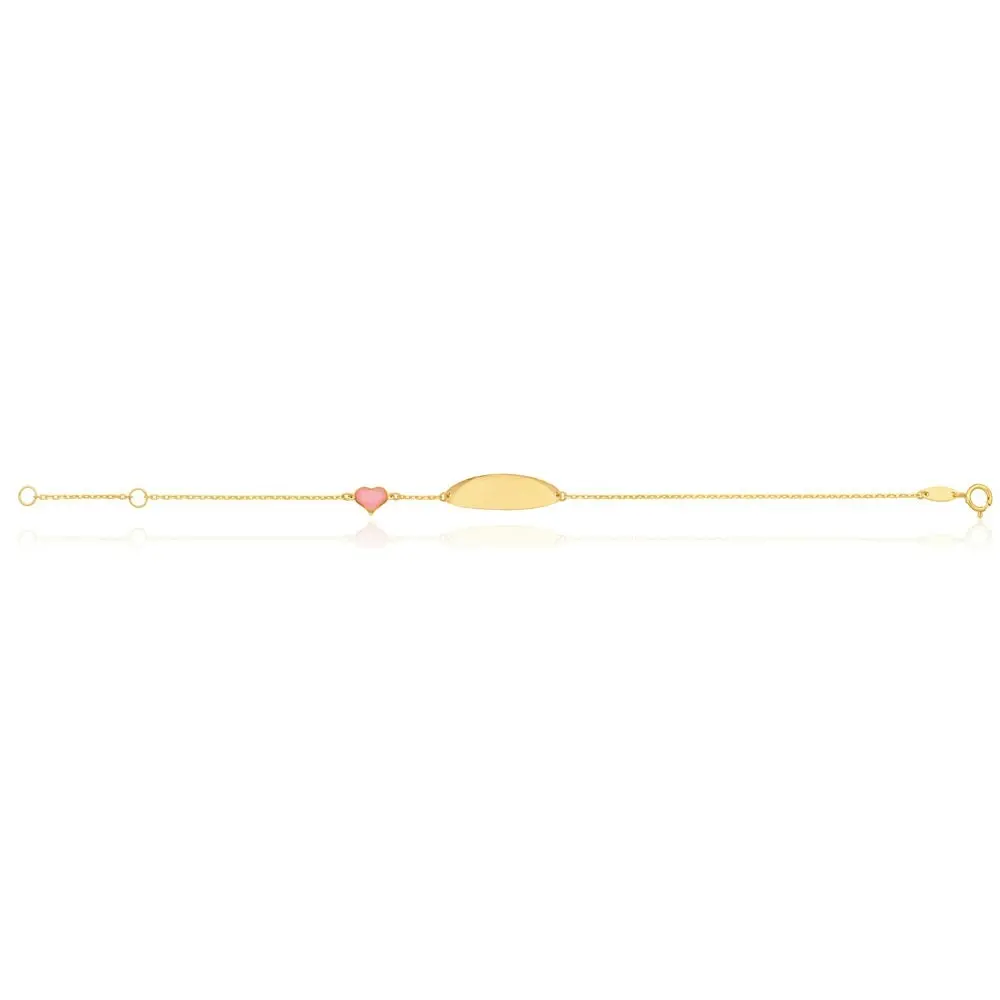 9ct Yellow Gold Pink Heart Charm 17cm ID Bracelet