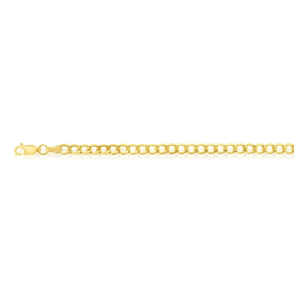 9ct Yellow Gold Silverfilled Diamond Cut Curb 100Gauge 19cm Bracelet