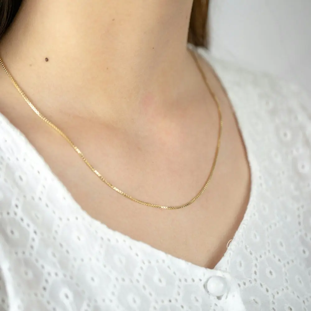 9ct Yellow Gold Silver FIlled Box Link 50cm Chain