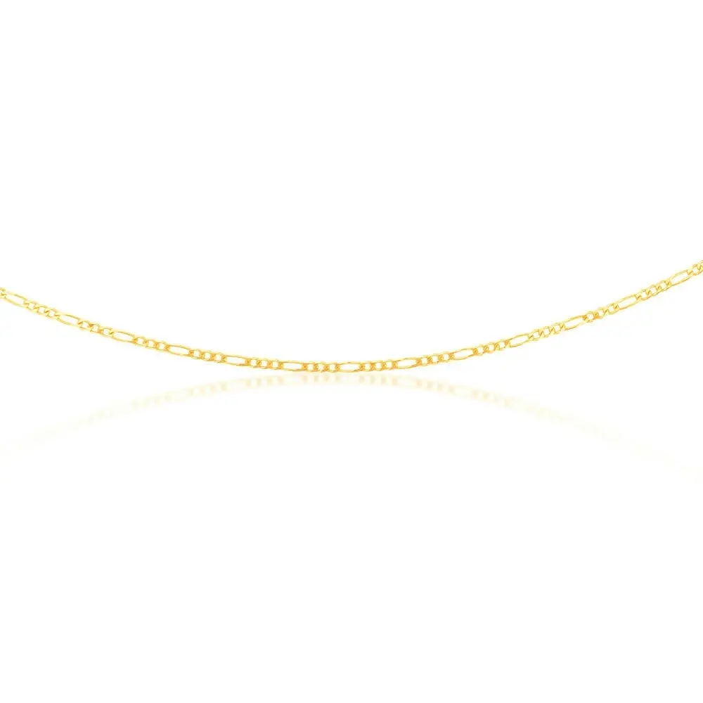 9ct Yellow Solid Gold Figaro 1:3 60Gauge 45cm Chain