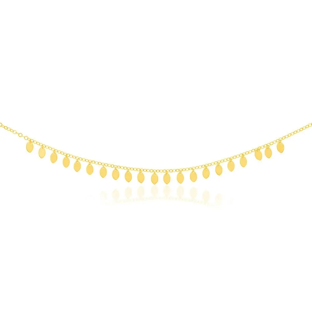 9ct Yellow Gold Silverfilled Small Gold Leaves On 30+7cm Choker Chain