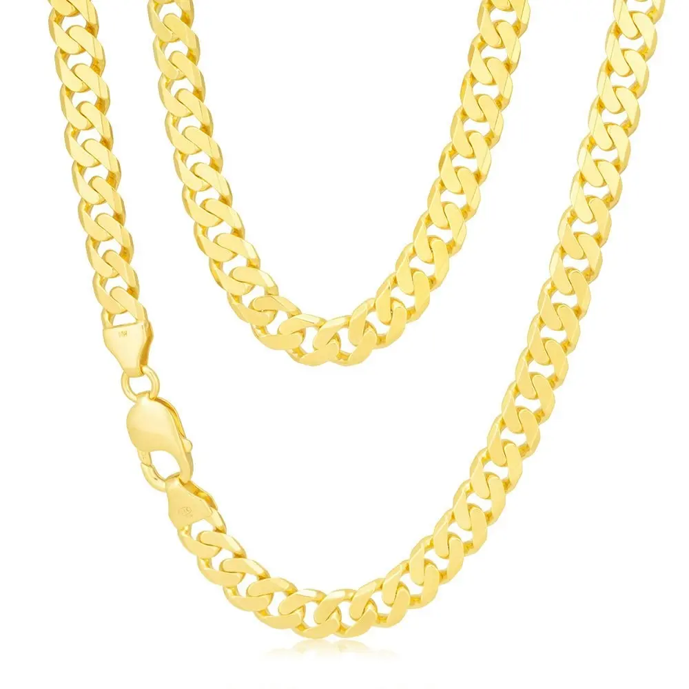 9ct Yellow Heavy Solid Gold Curb Flat Bevelled 55cm Chain 250Gauge