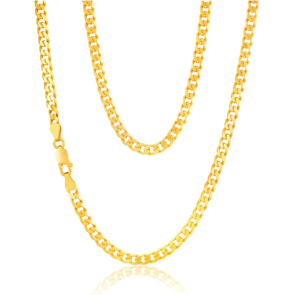 9ct Yellow Solid Gold Flat Bevelled Curb 55cm Chain 120gauge