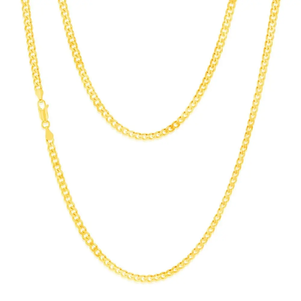 9ct Yellow Gold Flat Bevelled Curb 55cm Chain 120gauge