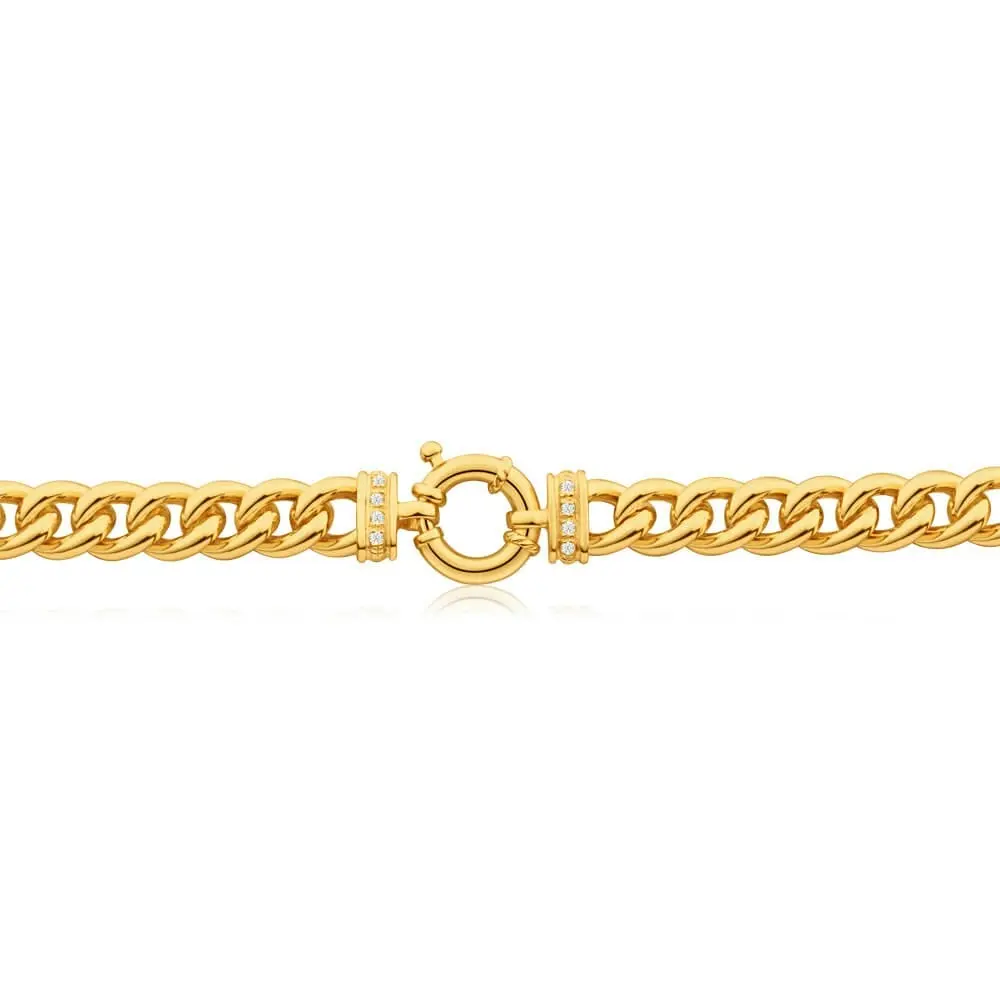 9ct Yellow Gold Silver Filled Cubic Zirconia 50cm Curb Chain