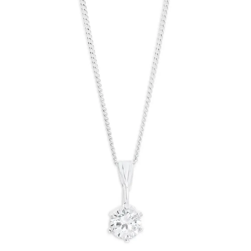 Sterling Silver 6mm Zirconia Pendant and Earring Set with Chain