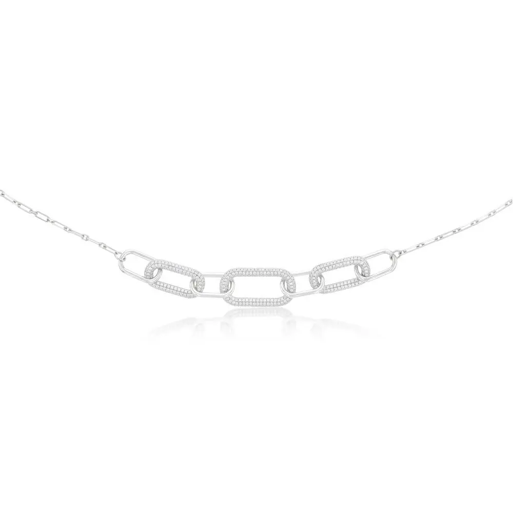 Sterling Silver Rhodium Plated White Cubic Zirconia On Links 40+5cm Chain