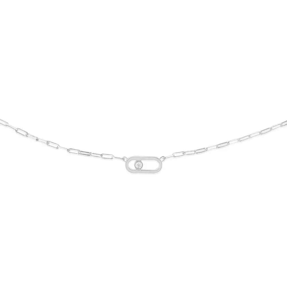 Sterling Silver Cubic Zirconia On Chunky Link Pendant 45cm Chain