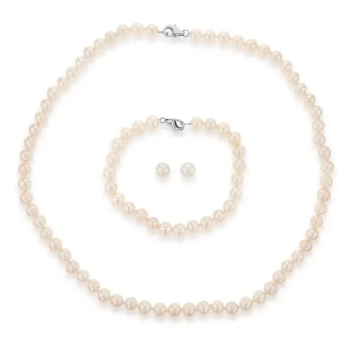 Freshwater White Pearl Boxed Set with Sterling Silver Clasp