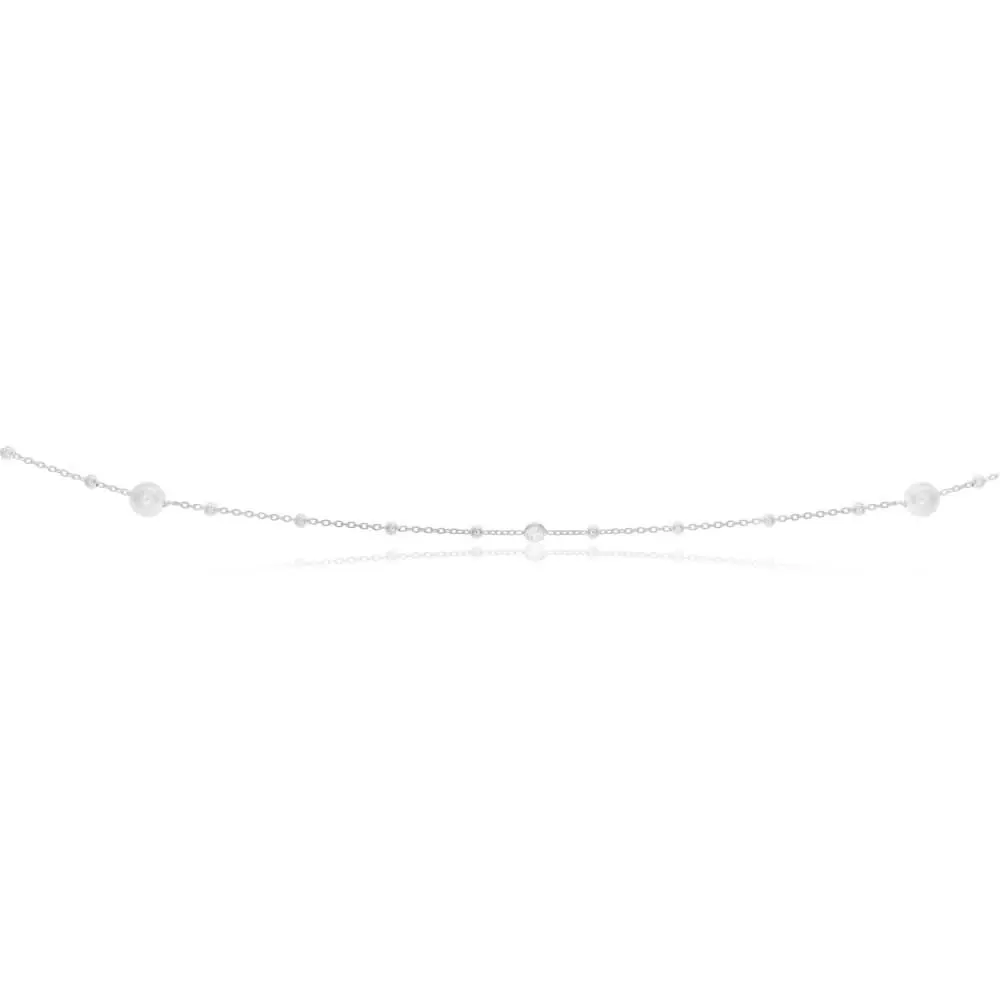 Sterling Silver Simulated Pearl, Bead and Zirconia Long Chain 80cm