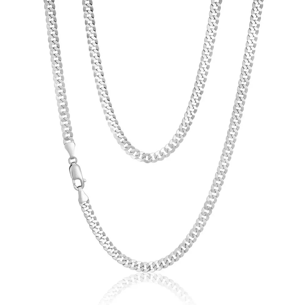 Sterling Silver Rhodium Plated 55cm 90 Gauge Flat Curb Chain