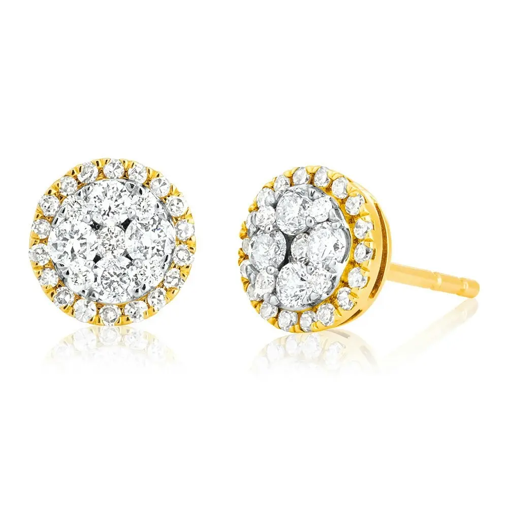 9ct Yellow Gold Cluster 1/2 Carat Diamond Stud Earrings