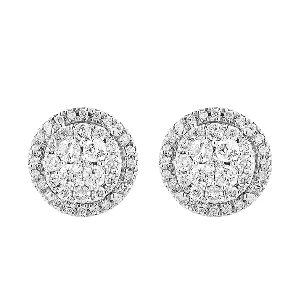 9ct White Gold 1 Carat Diamond Halo Stud Earrings