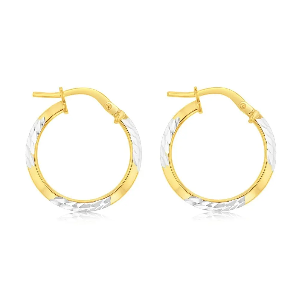 Silverfilled 9ct Yellow Gold 15mm Hoop Earrings With Diamond Cut Details