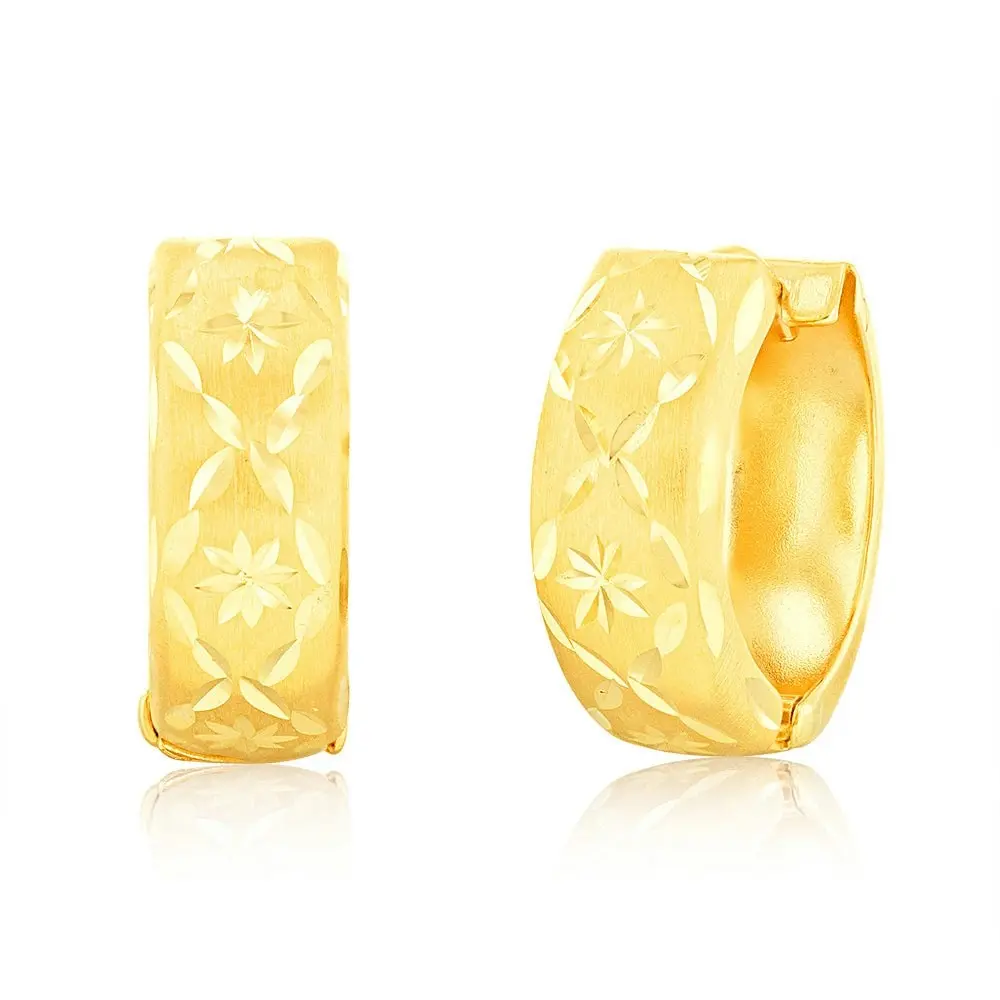 9ct Yellow Gold Dia Cut Huggie Hoop Earrings