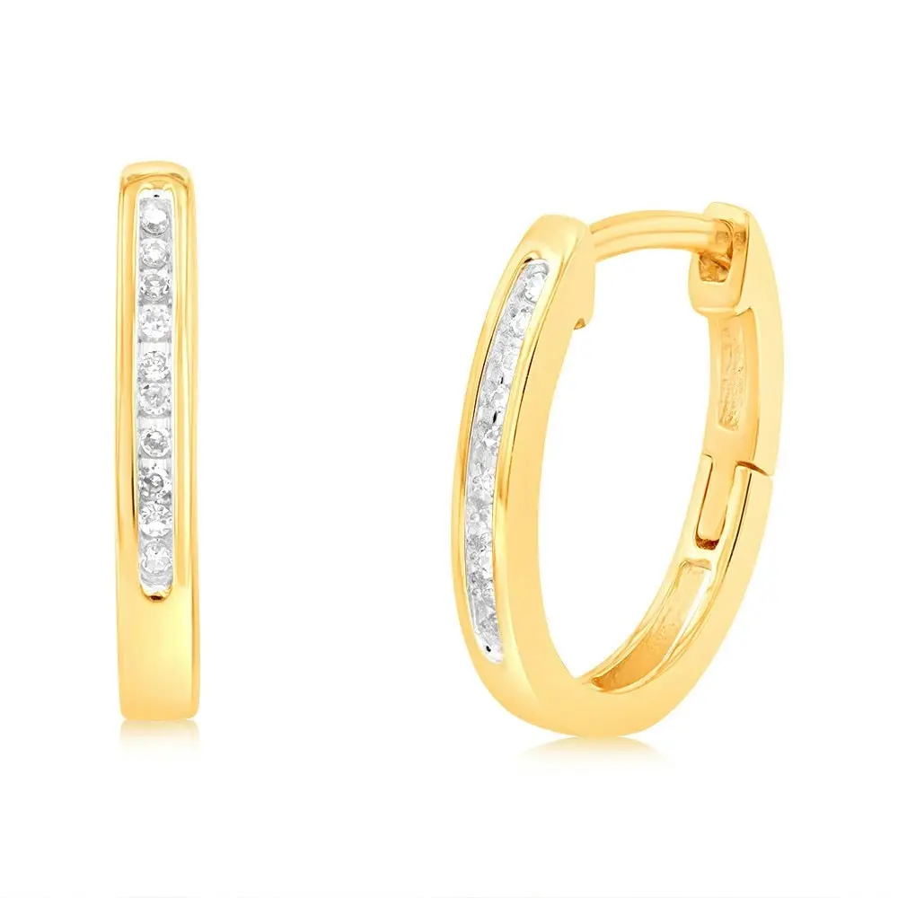 9ct Yellow Gold Hoop Earrings with 20 Brilliant Diamonds