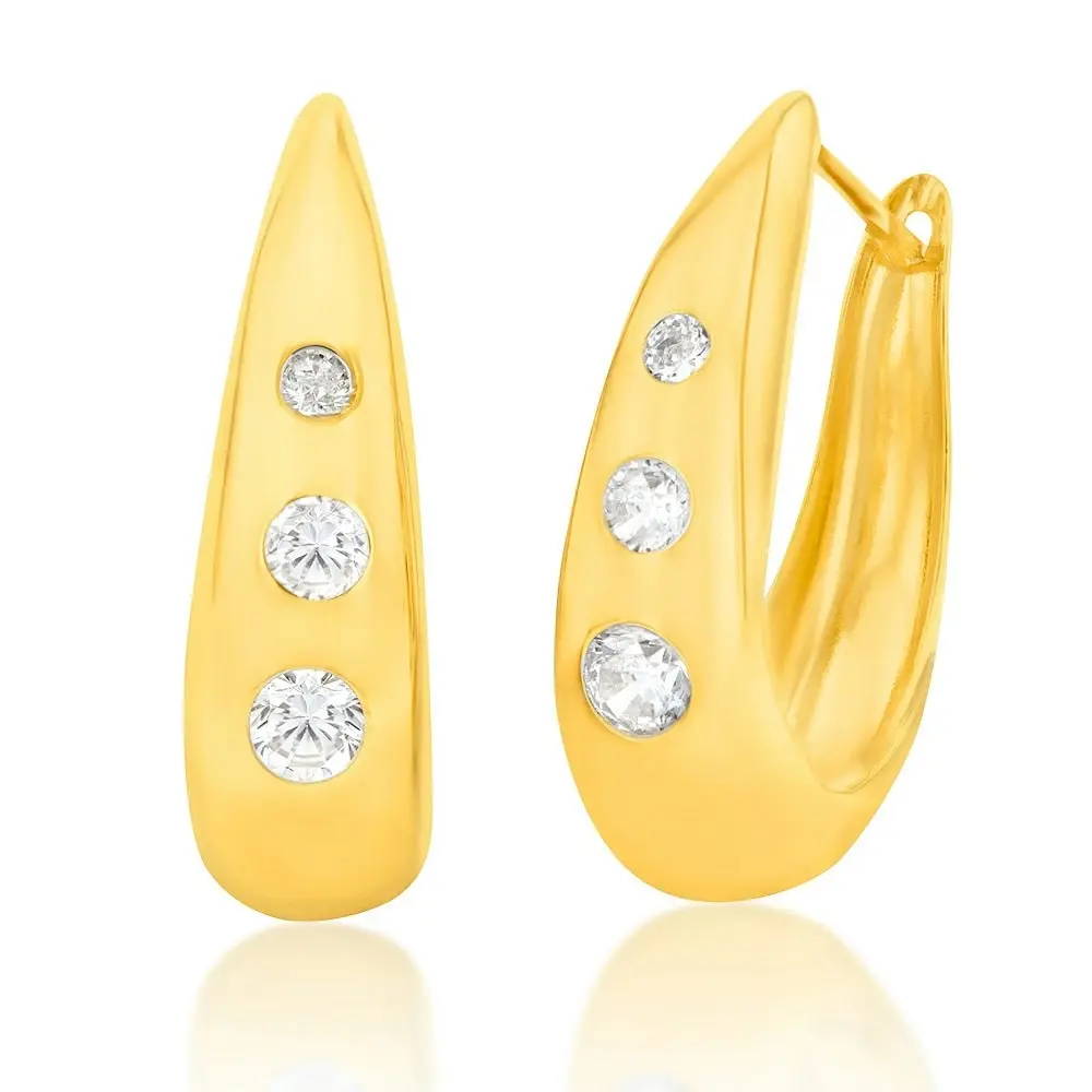 9ct Yellow Gold Silverfilled CZ On Hinged Hoop Earrings