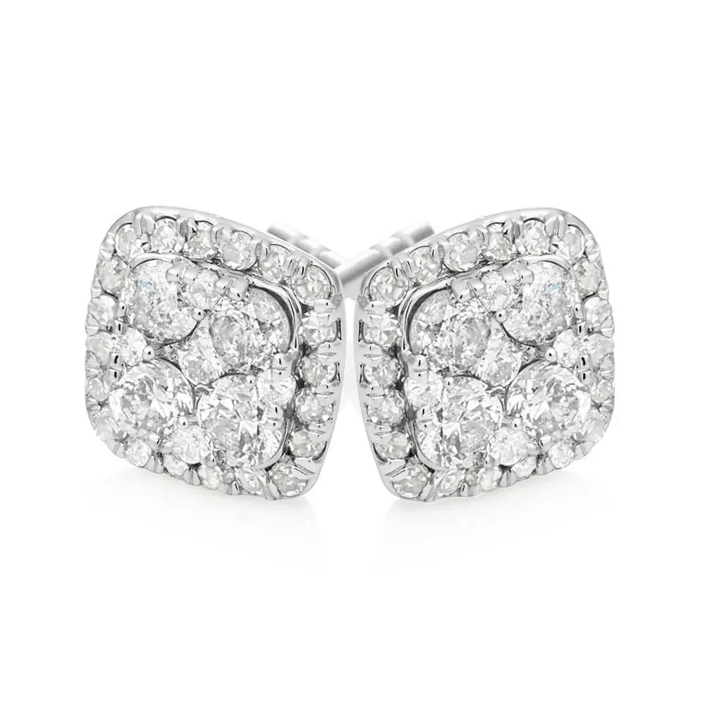 9ct White Gold Radiant 1/2 Carat Diamond Stud Earrings