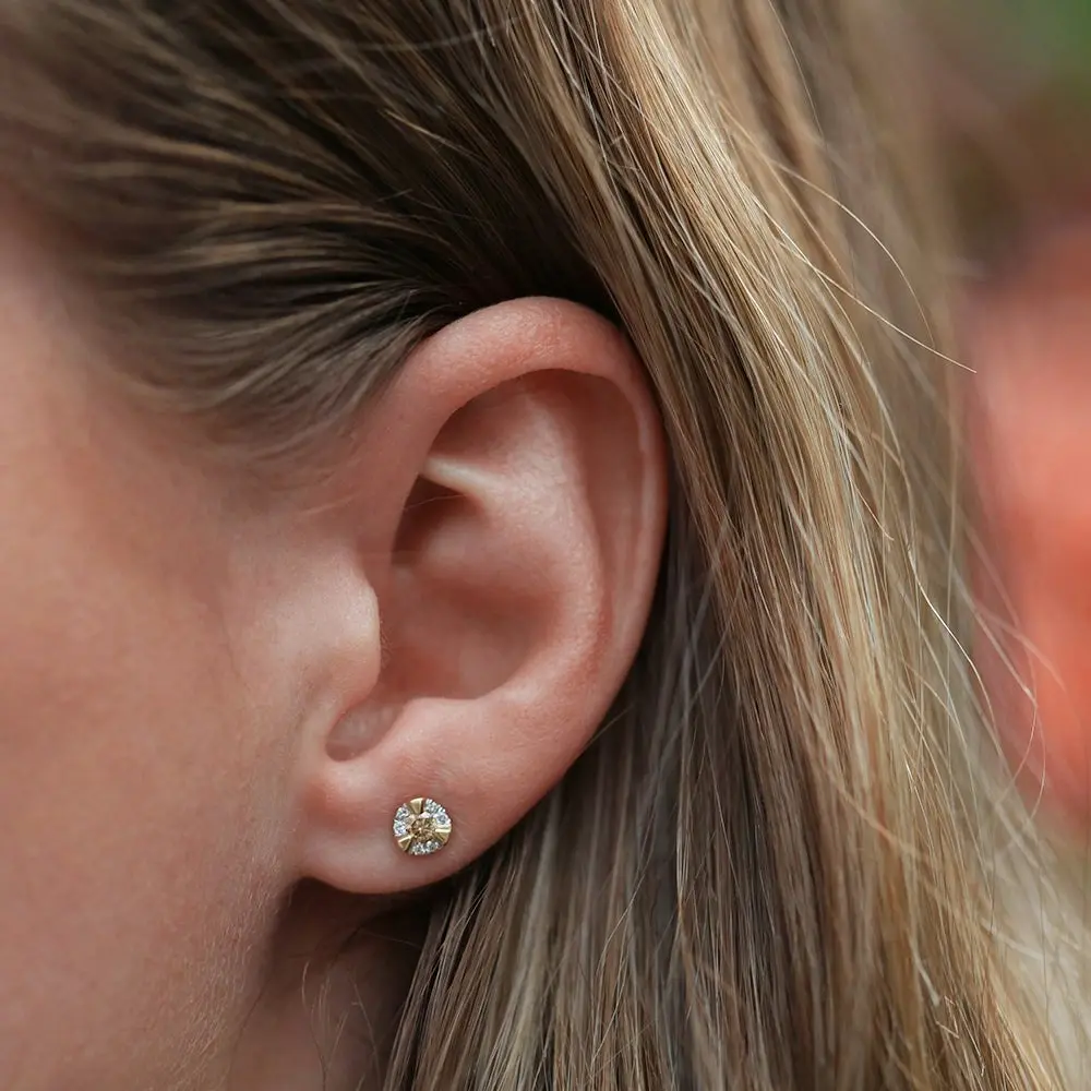 9ct Yellow Gold Australian Champagne Diamond Earrings with 1/4 Carat of Diamonds