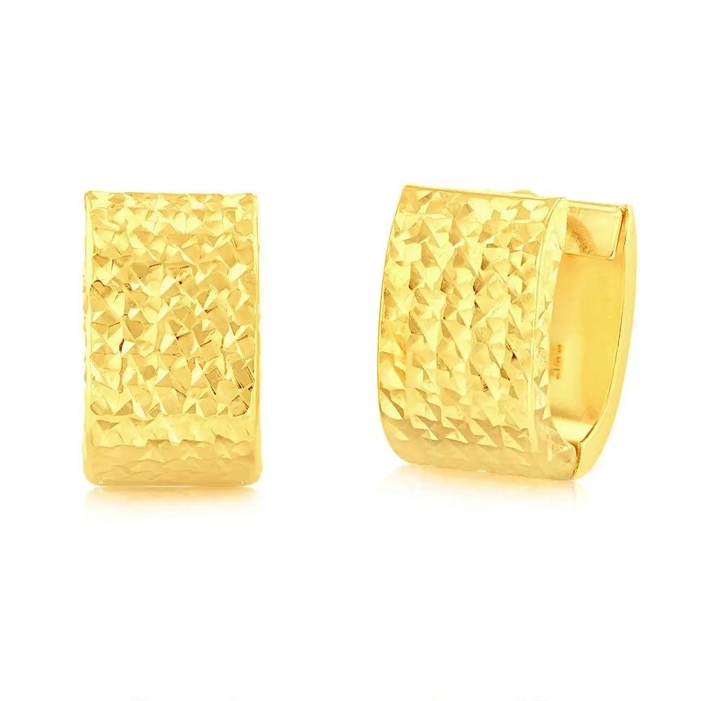 9ct Yellow Gold Textured Huggie Hoop Earrings