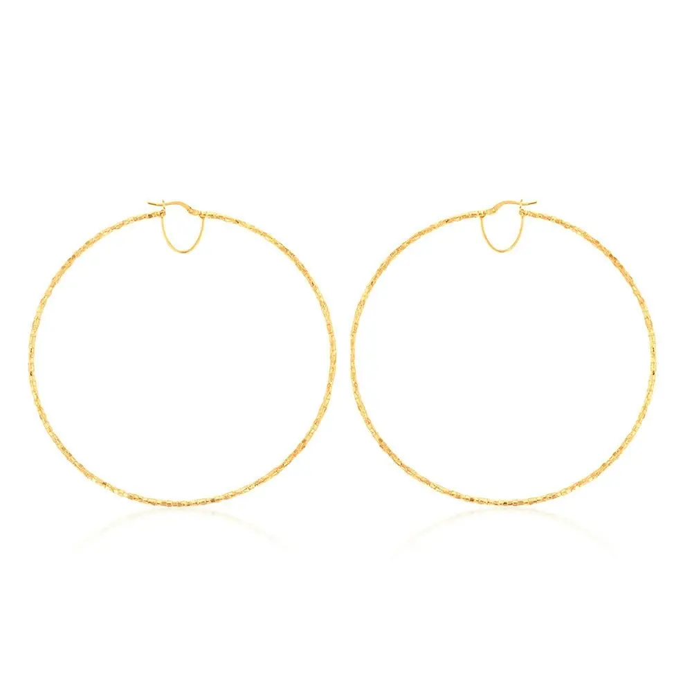 9ct Yellow Gold Silverfilled Fancy 80mm Hoop Earrings