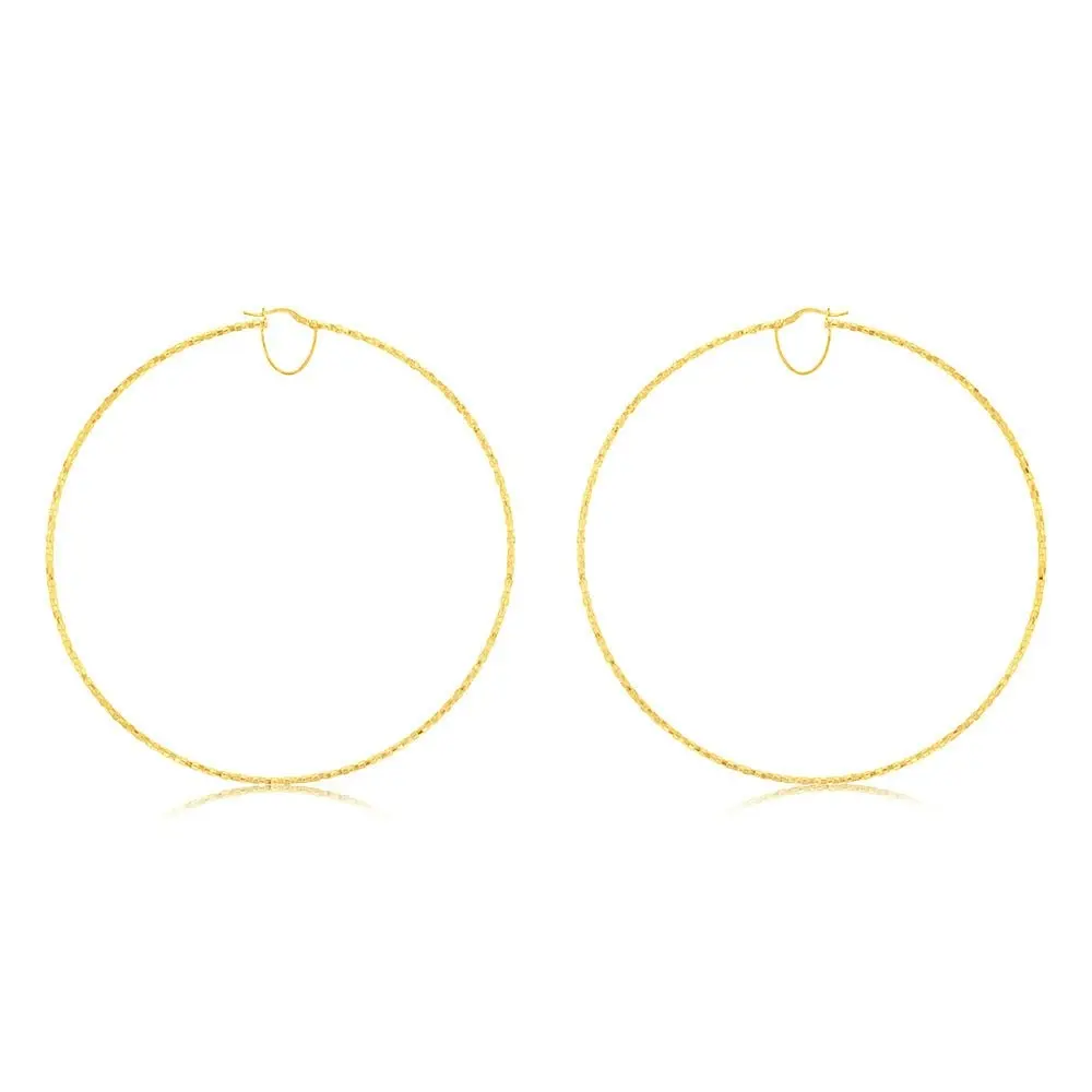 9ct Yellow Gold Silverfilled Fancy 100mm Hoop Earrings