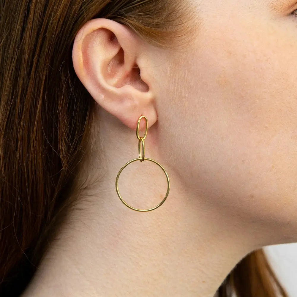 9ct Yellow Gold Silverfilled Link And Open Circle Drop Earrings