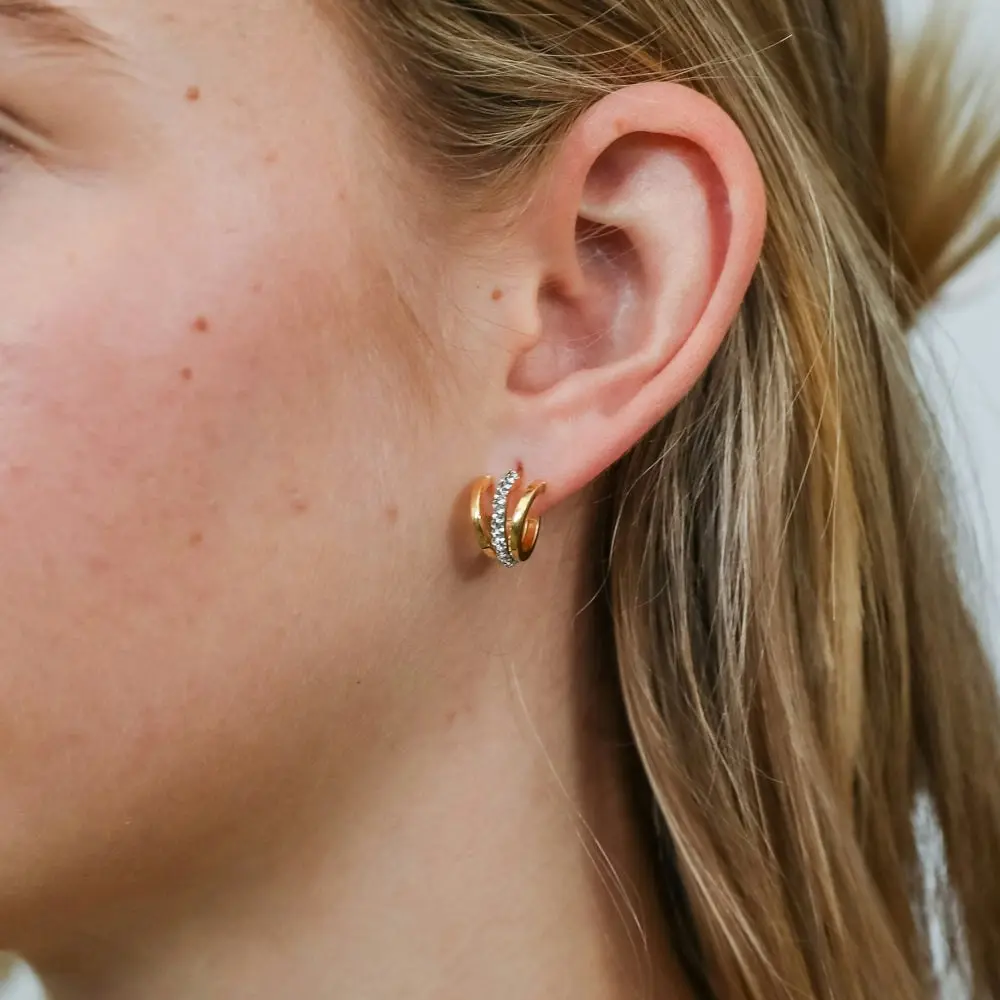 9ct Yellow Gold Silverfilled Crystals On Small Half Hoop Earrings