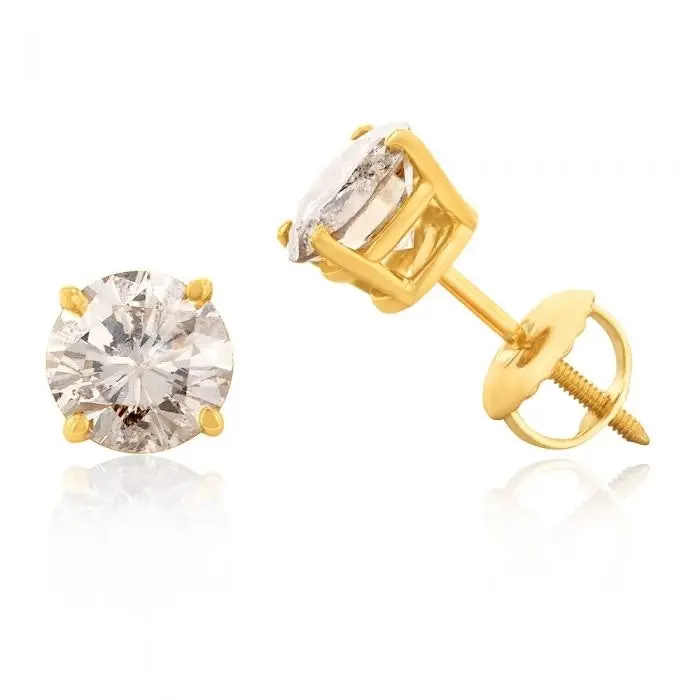 14ct Yellow Gold 1.2 Carat Champagne Australian Diamond Studs with Screwback