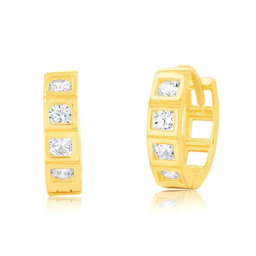 9ct Yellow Gold 10mm Cubic Zirconia Huggie Earrings