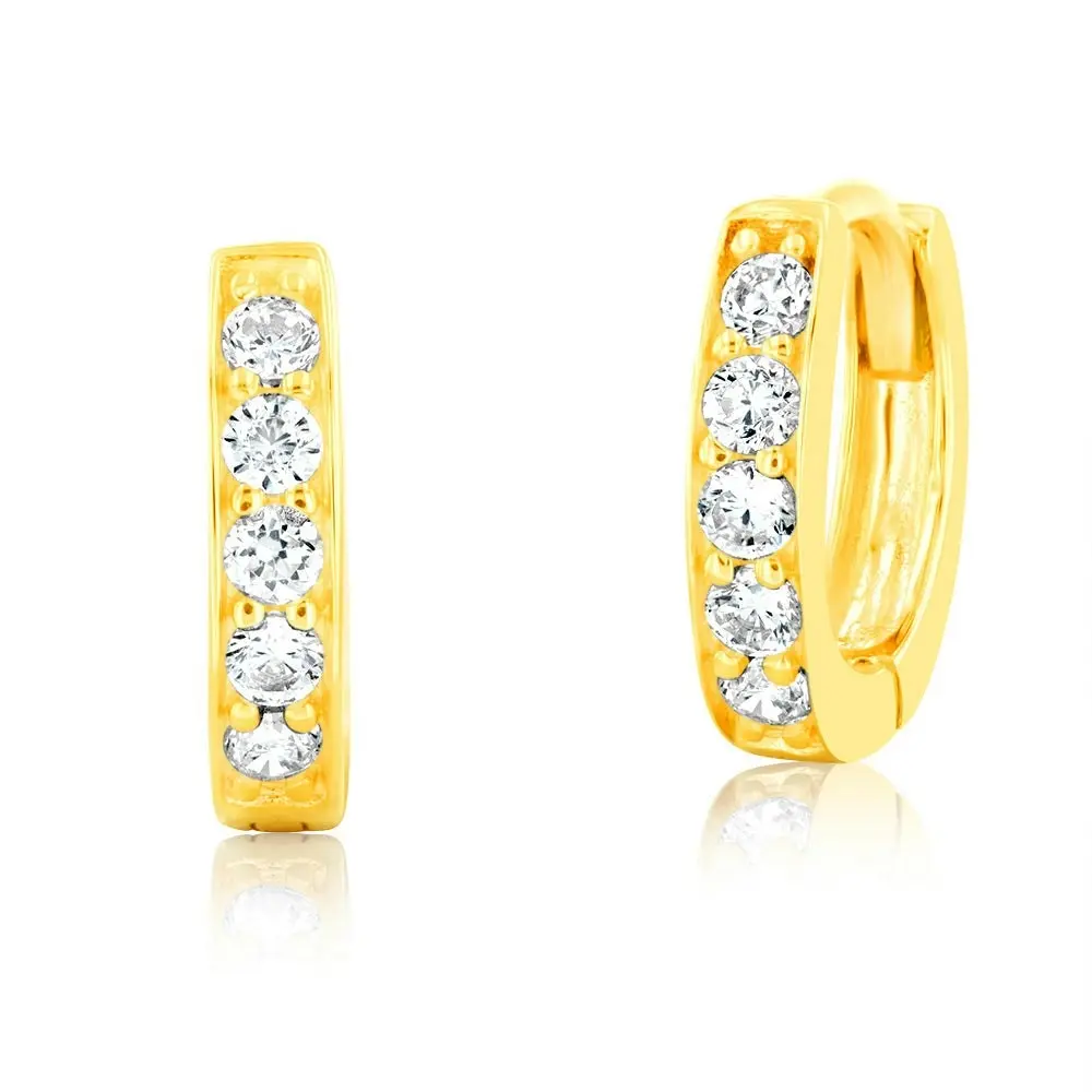 9ct Yellow Gold 10mm Zirconia Huggie Earrings