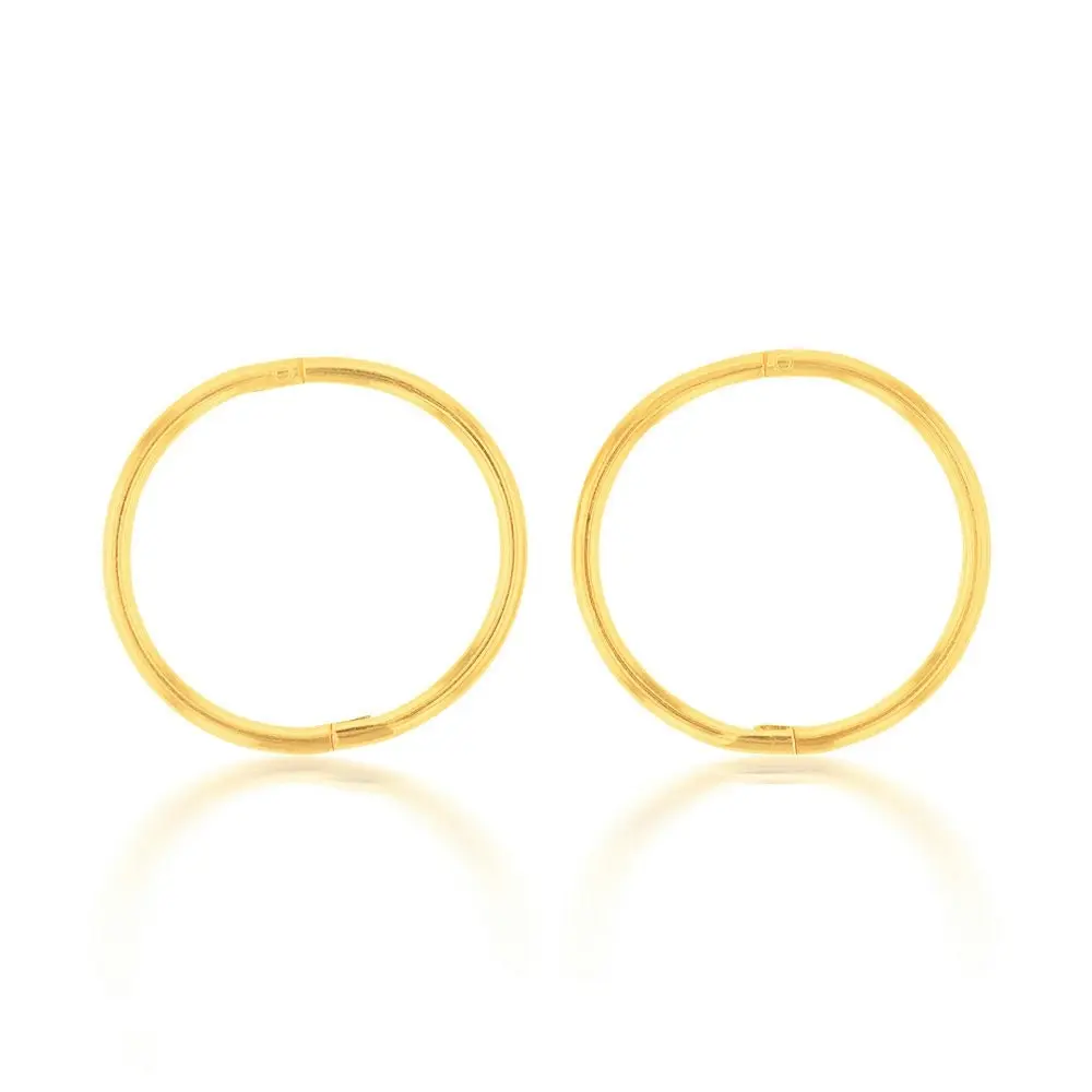 Gold Plated Sterling Silver 13mm Plain Sleeper Earrings