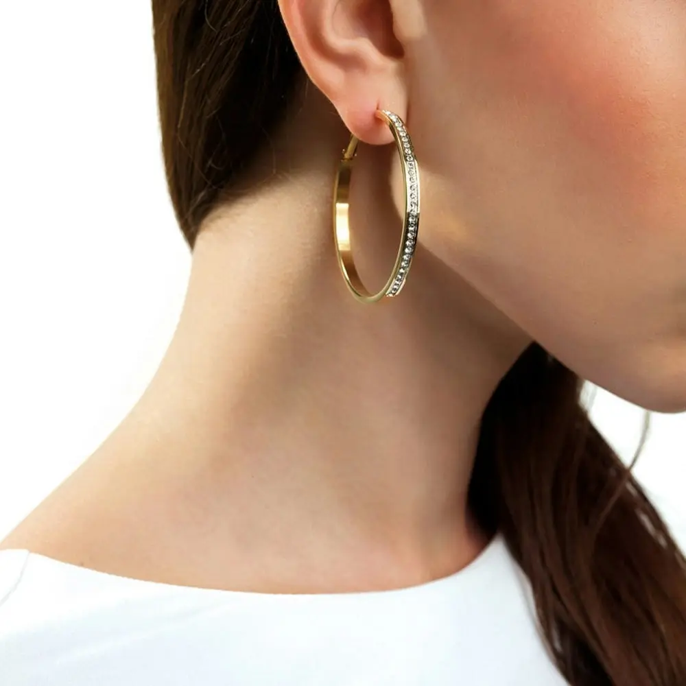 Guess Gold Plated 50mm Front Crystal Hoops