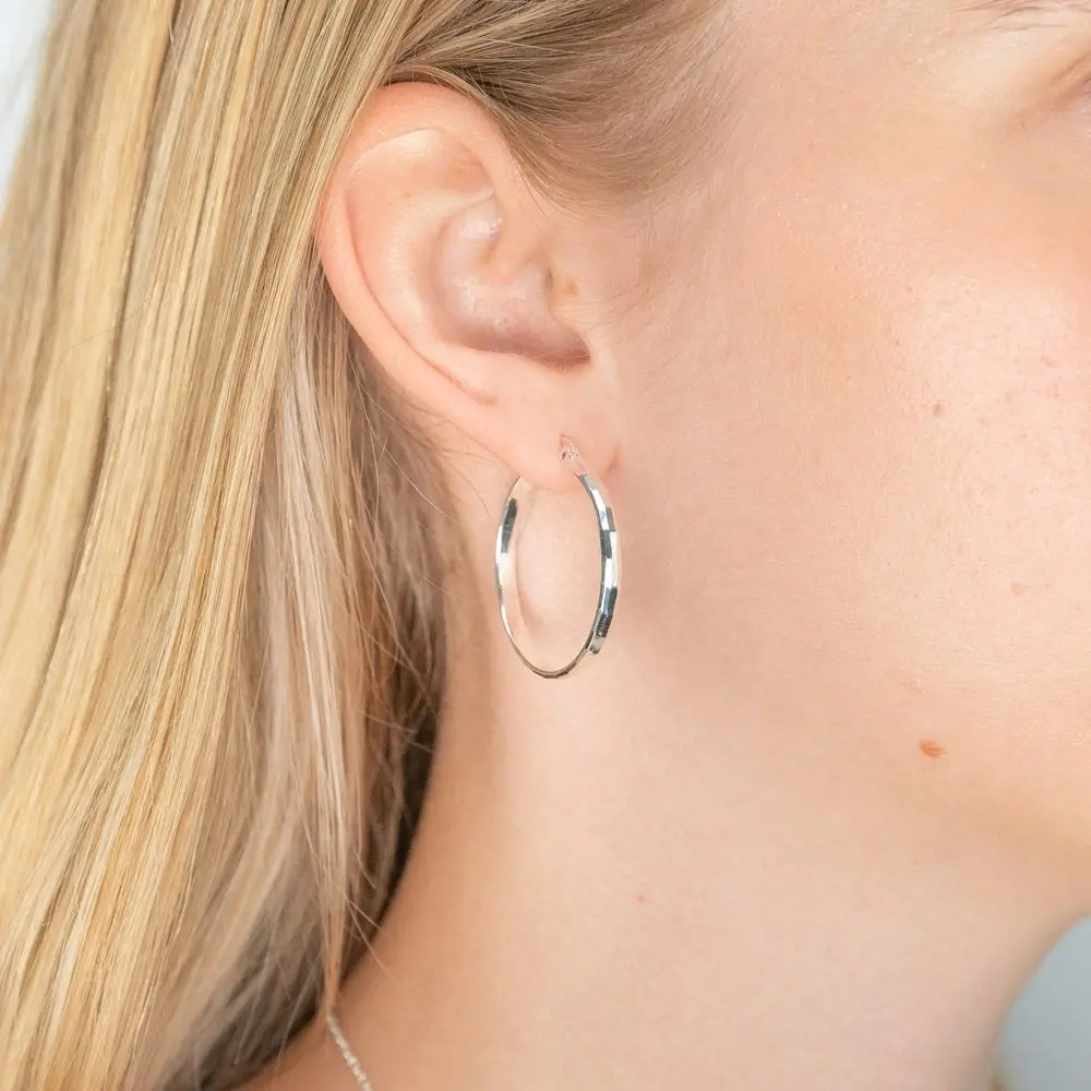 Sterling Silver Cut Hoop Earrings