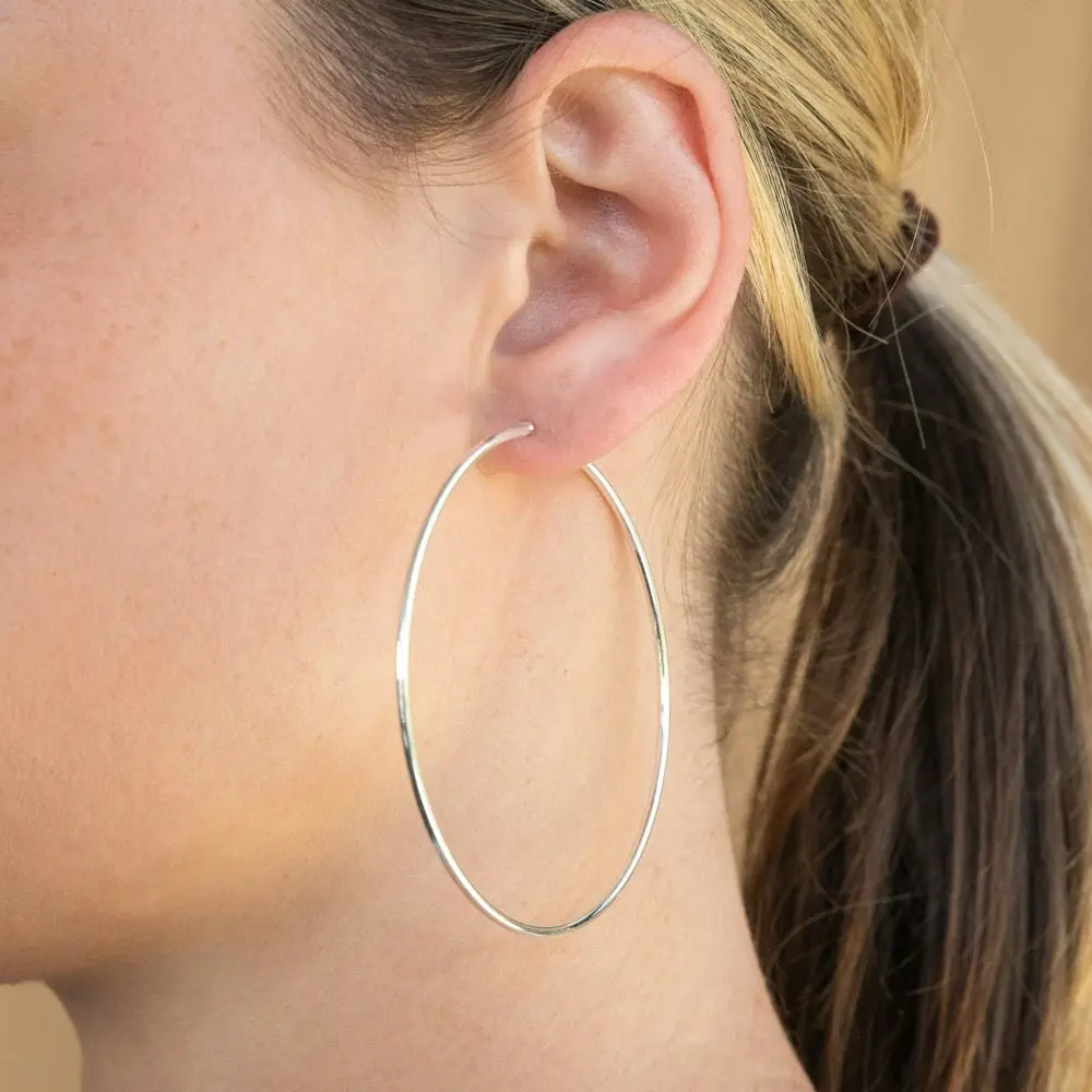 Sterling Silver Plain 65mm Hoop Earrings