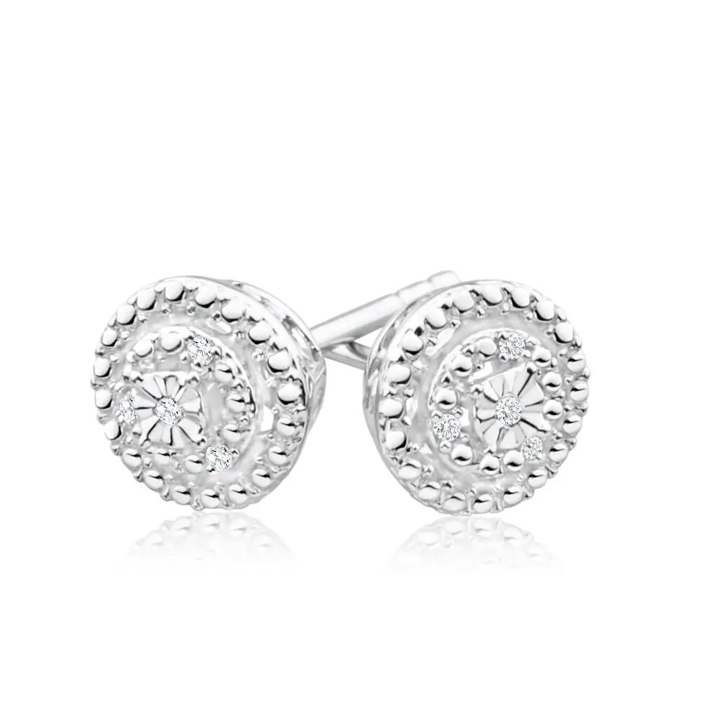 Sterling Silver Diamond Claw Setting Stud Earrings