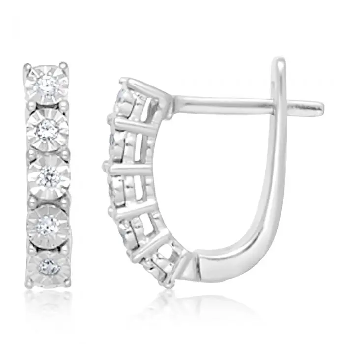 Sterling Silver 10 Diamond Hoop Earrings