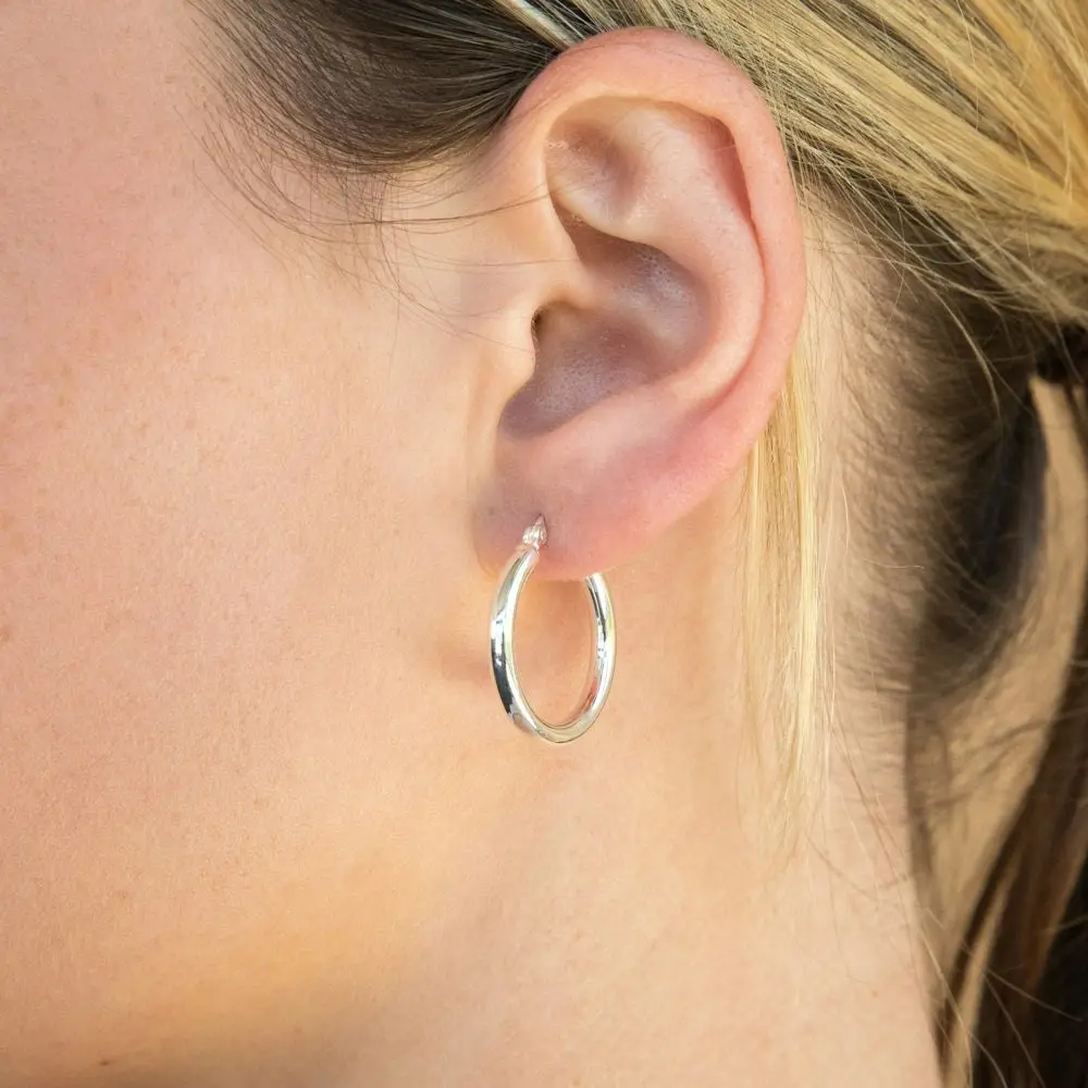 Sterling Silver 19mm Plain Hoop Earrings