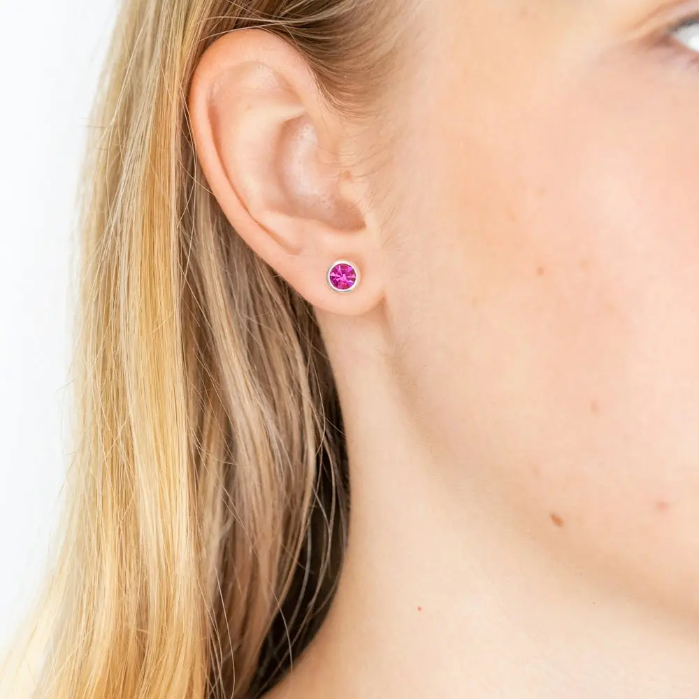 Sterling Silver Swarovski Fuchsia Crystal Stud Earrings