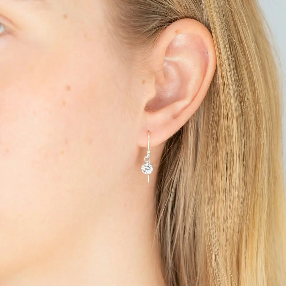 Sterling Silver Zirconia Round Drop Earrings