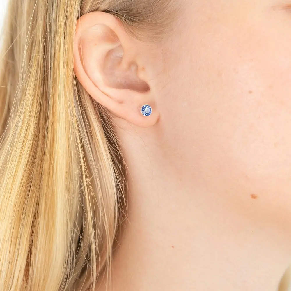 Sterling Silver 5mm Blue Zirconia Bezel Stud Earrings