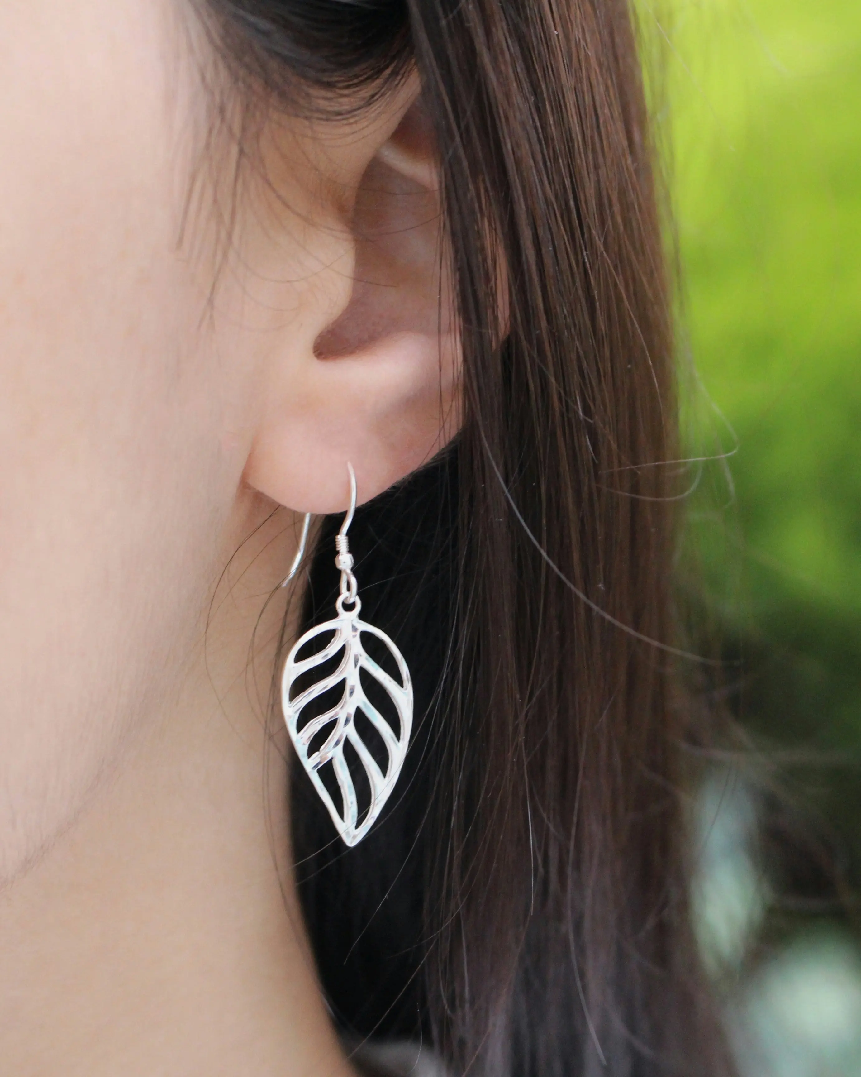 Sterling Silver Open Leaf Drop Earrings