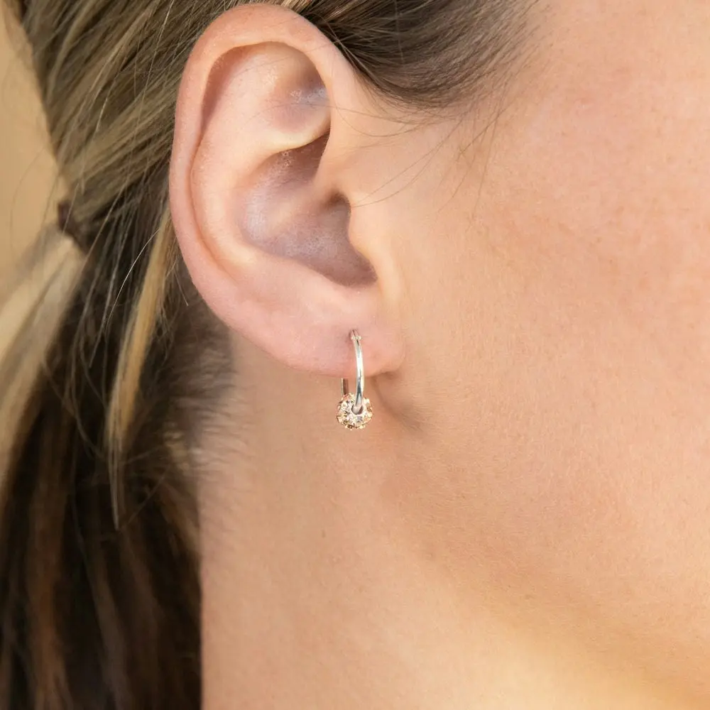 Sterling Silver Peach Crystal Slider on Hoops