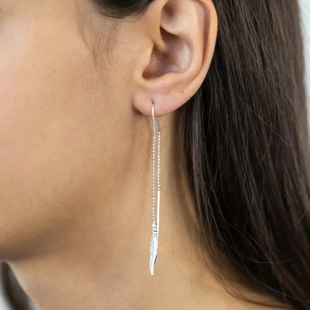 Sterling Silver Feather Threader Earrings