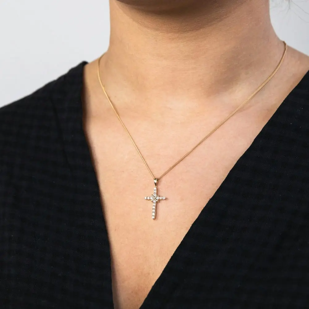 9ct Yellow Gold Impressive Cubic Zirconia Cross Pendant