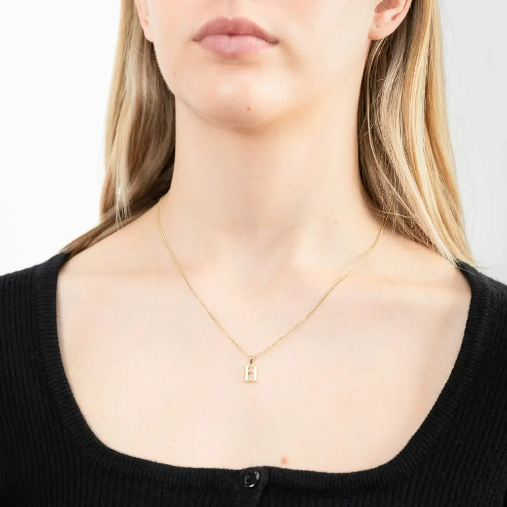 9ct Yellow Gold Pendant Initial H set with Diamond