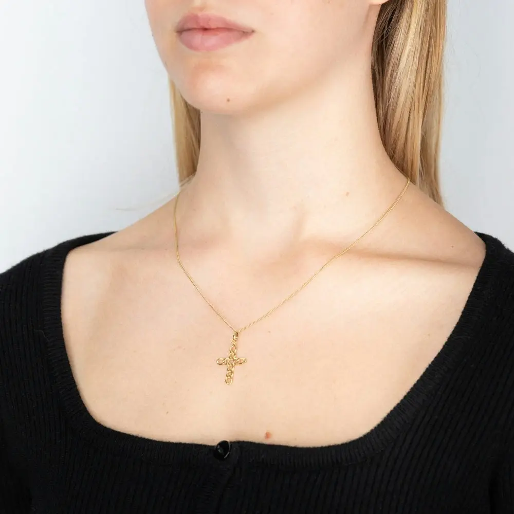 9ct Yellow Gold Silverfilled Curb Link Cross Pendant